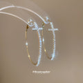 Crystal Cross Hoop Earrings in Gold and Silver Tone view 4