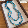 Long Blue Irregular Bead Necklace for Single or Layered Wear view 6