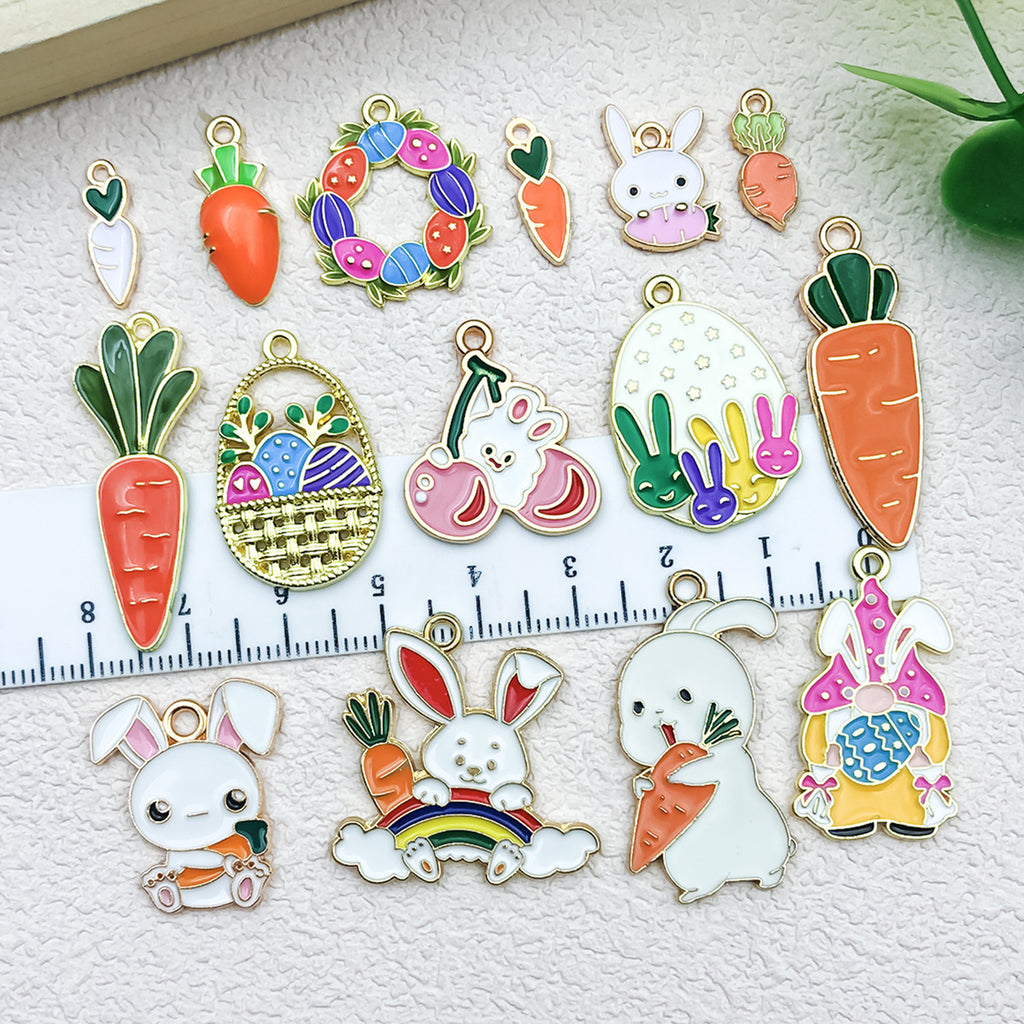 Enamel Zinc Alloy Easter Egg Bunny Carrot Rabbit Charm Pendant for DIY Keychain Jewelry Making