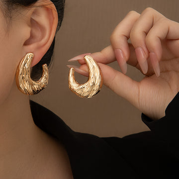 Textured Irregular Gold Tone Crescent Hoop Earrings