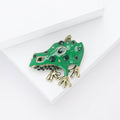 Green Enamel Frog Brooch With Dark Green Crystal Spots view 3