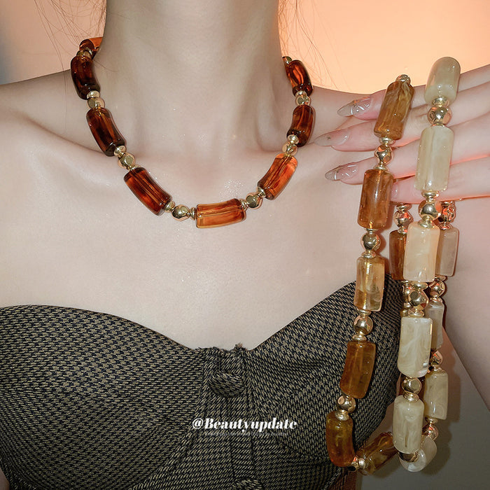 Rectangular Bead Necklace in Three Neutral Color Options