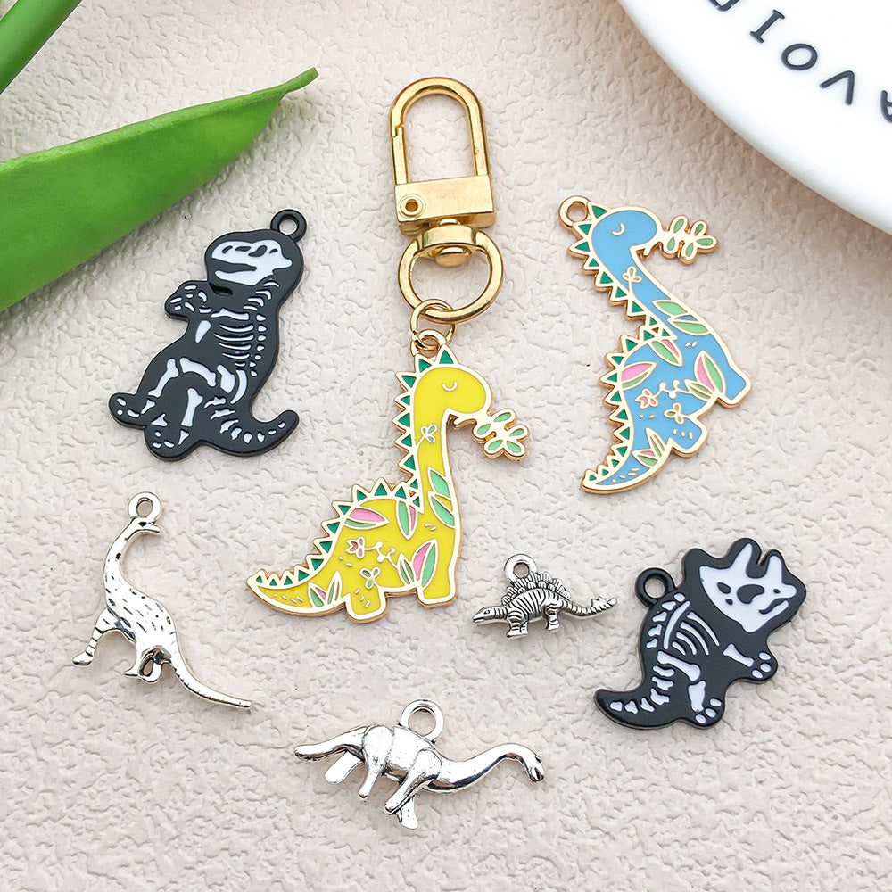 Enamel Zinc Alloy Cartoon Dinosaur Charm Pendants for DIY Necklace Keychain Jewelry