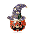Rhinestone Pumpkin Witch Hat Brooch Halloween Orange Pin view 5