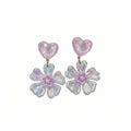 Pink Heart and Purple Flower Iridescent Stud Earrings view 5