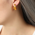 Crescent Moon Thick Stud Earrings Gold Steel Polished Pair view 1