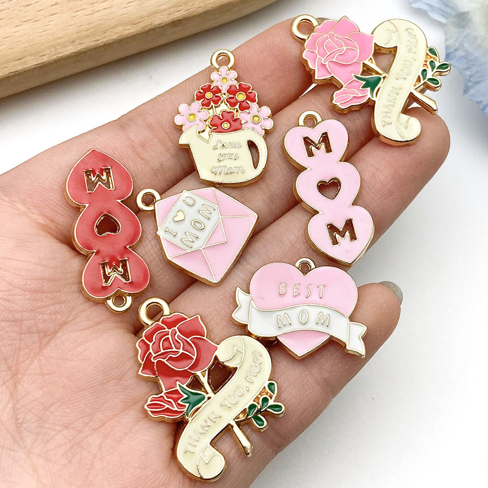 Zinc Alloy Enamel Pink Flower Charm Pendant for DIY Bracelet Necklace Keychain
