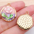 Enamel Zinc Alloy Flower Oval Charm Pendant for DIY Necklace Keychain Jewelry Making