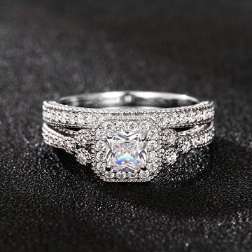 Square Halo Three-Ring Set In Gold, Silver, And Black Finishes