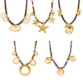 Gold Hammered Charm Silk Scarf Necklaces Starfish Circles Pearls view 5