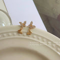 Gold CZ Pave Butterfly Stud Dangle Butterfly Earrings view 2