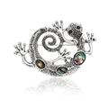 Silver Tone Curled Lizard Brooch with Iridescent Inlay view 1