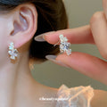Pink Faceted Square and Pearl Cluster Stud Earrings view 1