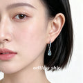 Silver Blue Crystal Huggie Hoop Earrings Teardrop Drops view 2