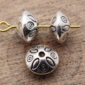 Antique Silver Engraved Eye Motif Lentil Metal Spacer Bead view 2