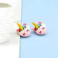 Pink Resin Cute Closed Eye Unicorn Face Stud Earrings view 5