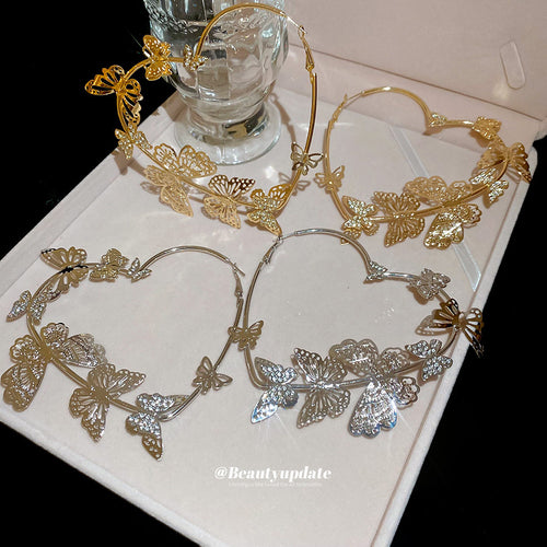 银色蝴蝶爱心水晶耳圈，display view