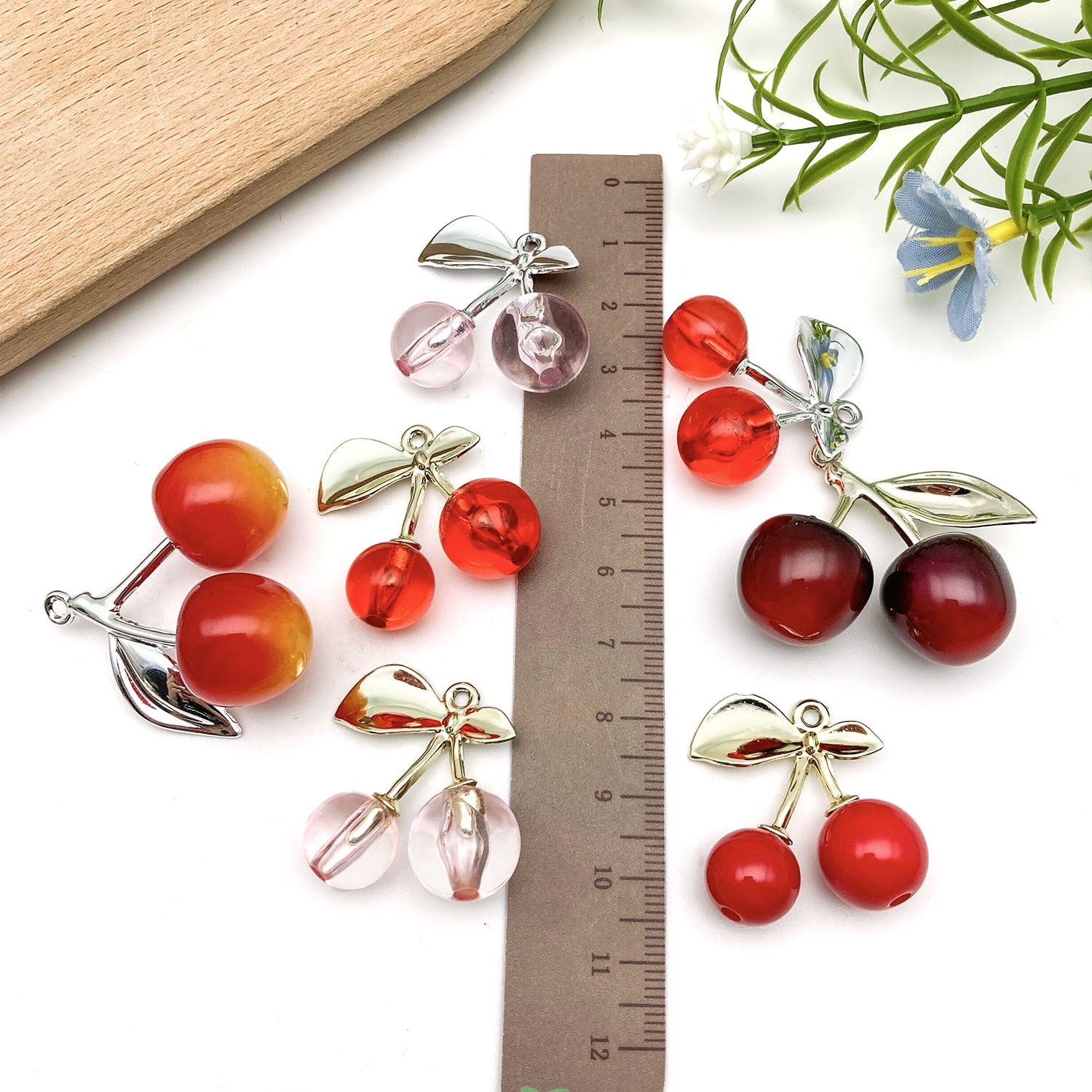 Translucent Acrylic Red Cherry Fruit Charm Pendant for DIY Earrings Necklace Keychain
