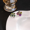 Multicolor Brown and Green Faceted Cube Cluster Earrings view 1