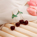 Red and Burgundy Double Cherry Long Dangle Hook Earrings view 4