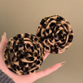 Oversized Brown Leopard Print Fabric Flower Stud Earrings view 4