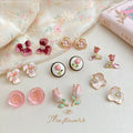 Pink Enamel Tulip Flower Stud Earrings Assorted Mix view 1