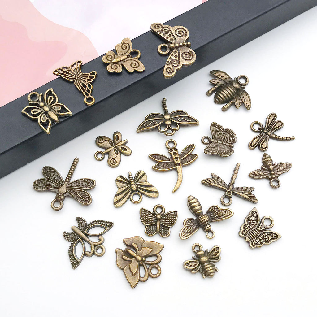 Antique Bronze Zinc Alloy Butterfly Bee Dragonfly Insect Charm Pendant for DIY Jewelry