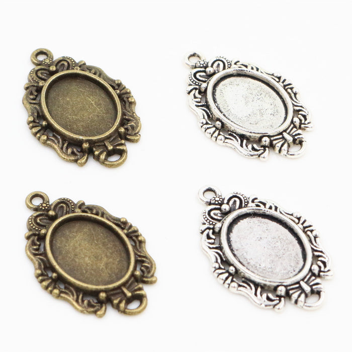 Floral Oval 10x14mm Cabochon Pendant Trays in Two Finishes