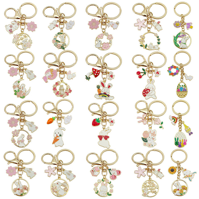 Seventeen Rabbit Flower and Carrot Metal Keychain Designs