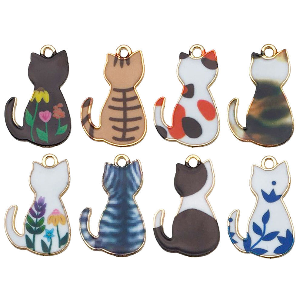 Printed Enamel Zinc Alloy Cat Charm Pendant for DIY Bracelet Necklace Phone Chain Making