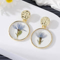 Gold Tone Geometric Resin Pressed Flower Drop Stud Earrings view 8