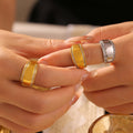 Wide Band Ring Czech Diamond Edge Smooth Gold Steel Metal view 3
