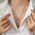 Gold Crown Initial Letter Pendant Necklace Rope Chain view 3