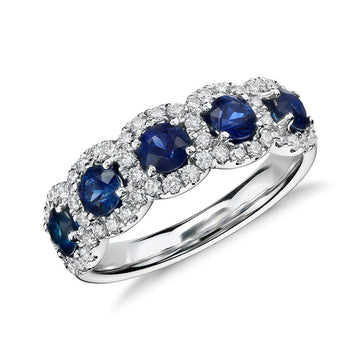 Deep Blue Round Stone Five-Cluster Ring In Silver Tone