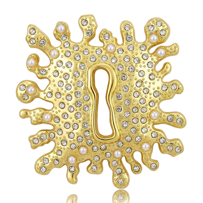 Rhinestone Splash Keyhole Brooch with Faceted Stones