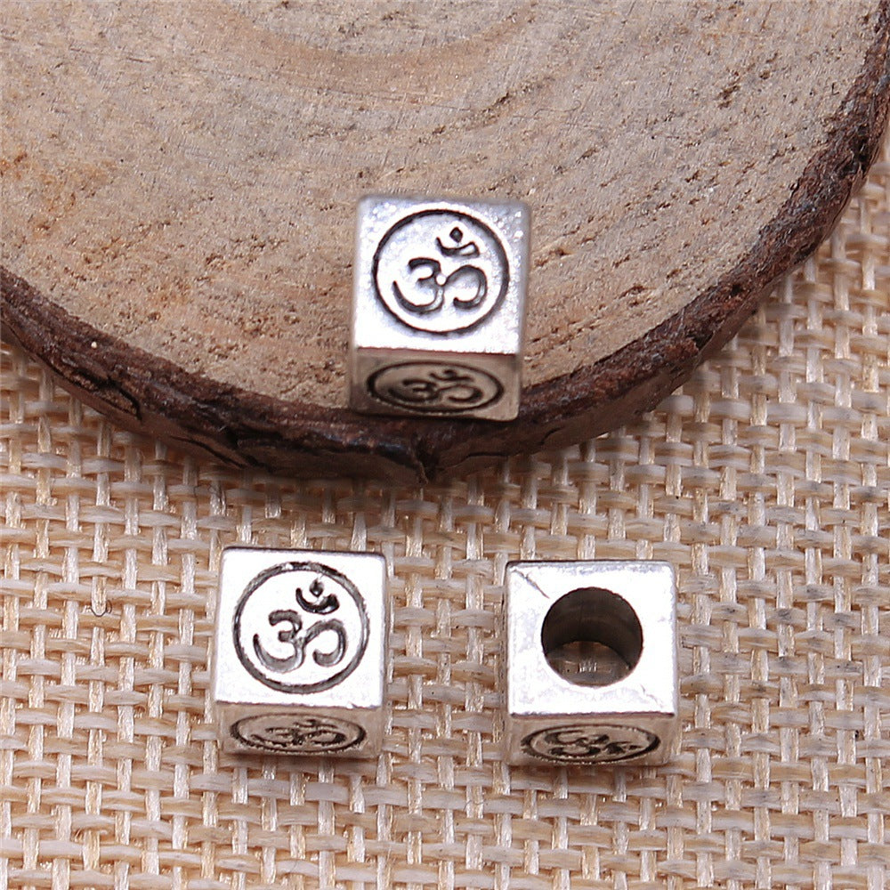 8x8x8mm 2.1g Multicolor Zinc Alloy OM Symbol Large Hole Beads for Bracelet DIY Jewelry Making