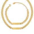 Cuban Chain ID Bar Plate Necklace Bracelet Gold Steel Tone view 5