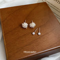 Silver Tone Floral Stud and Pearl Drop Earring Set view 3