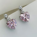 Silver Tone Heart Drop Earrings Clear Pink Yellow Stones view 5