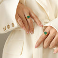 Open Adjustable Signet Rings With Green Striped Stone Inlay view 4