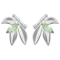 Silver Bamboo Leaf Stud Earrings Light Green Marquise Stone view 5