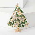 Crystal Star Openwork Christmas Tree Brooch in Green and Gold view 6