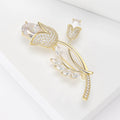 Gold Tone Tulip Stem Brooch With Clear Faceted Stones view 2