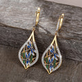 Gold Dragonfly Leaf Enamel Teardrop Leverback Drop Earrings view 2
