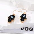 Gold Tone Black and White Druzy Hamsa Blue Evil Eye Hook Earrings view 3