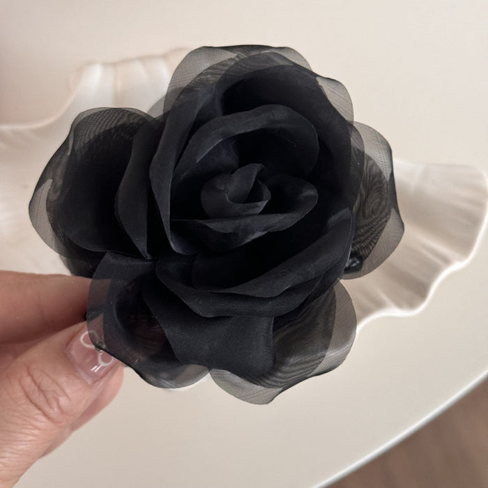 Sheer Organza Rose Flower Hair Claw Clips 2 Colors
