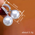 Silver Tone Pearl Ball Drop Hoop Earrings Polished Statement Fashion Jewelry view 4