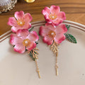 Fabric Rose Leaf Tassel Stud Earrings Fashion Jewelry Accessory view 6