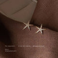 Gold Tone Clear Stone Starfish Stud Earrings For Women view 3
