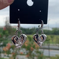 Silver Tone Broken Heart Crystal Hoop Drop Earrings view 3